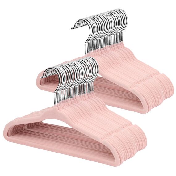 ManGotree 27,8 cm Baby-Samtbügel, rutschfeste Kinderkleiderbügel mit 360°-Drehhaken, Ultradünne Filz-Kinderkleiderbügel für Baby- und Kleinkinderkleidung, 48 Stück (Hellrosa)