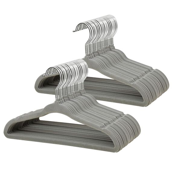 ManGotree Baby Samt Kleiderbügel, Säuglings- und Kleinkinderbügel, rutschfeste Kinderbügel, Ultra-schlanke platzsparende Kinderbügel, robuste Kleiderbügel, Packung mit 48 (Grau)