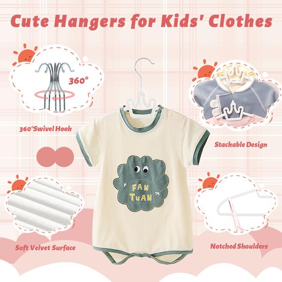 ManGotree Baby-Samtbügel, rutschfeste Filz-Kinderkleiderbügel, 32 cm Niedliche Kronenbügel für den Kleiderschrank, Platzsparende Kleinkindbügel für Babykleidung (20 Stück, Weiß)