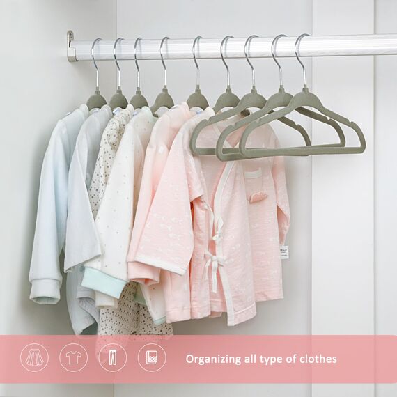 ManGotree Baby Samt Kleiderbügel, Säuglings- und Kleinkinderbügel, rutschfeste Kinderbügel, Ultra-schlanke platzsparende Kinderbügel, robuste Kleiderbügel, Packung mit 48 (Grau)