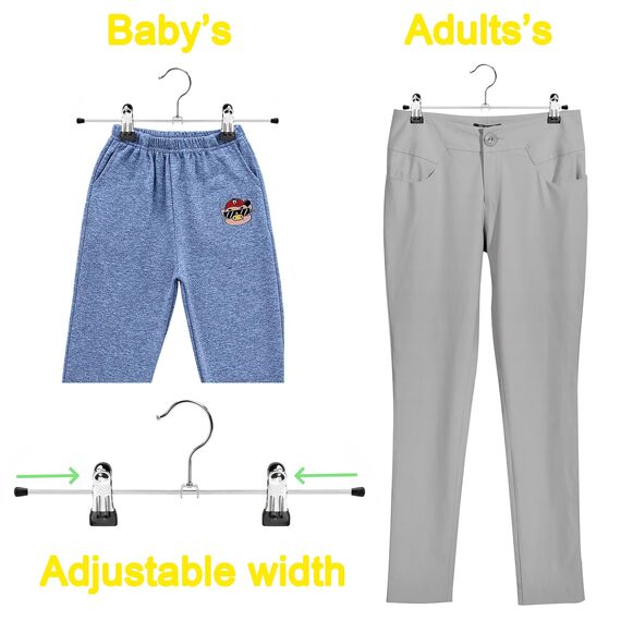 Amber Home 24 Stück 30cm Chrom Eisen Kleiderbügel, Silber Metall Hosenbügel Aufhänger für Hosen Shorts Rock Socken Unterwäsche, mit rutschfest Clips