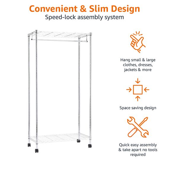 Amazon Basics Kleiderständer mit zwei Ablagen, verchromt, Chromfarben