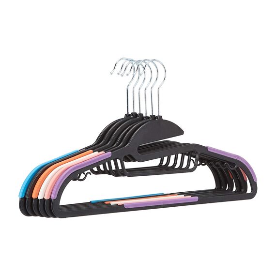 Amazon Basics Platzsparende, rutschfeste Kunststoffbügel mit 10 Clips, 60er-Pack, Mehrfarbig