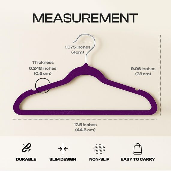 Utopia Home Premium Samt Kleiderbügel - rutschfeste & langlebige Kleiderbügel - 360 Grad drehbare Haken - Hochbelastbare Kleiderbügel - 20er Pack, Lila