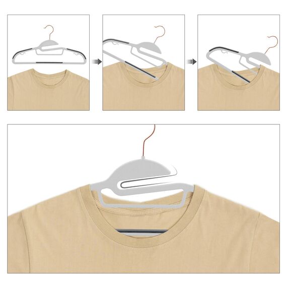 SONGMICS Kleiderbügel 30er Set, Anzugbügel aus Kunststoff, hochwertig, Anti-Rutsch-Design, platzsparend, 0,5 cm dick, Haken in Roségold, um 360° drehbar, 41,5 cm breit, hellgrau-dunkelgrau CRP43G30