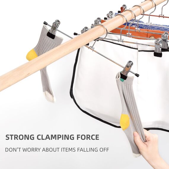 Amber Home 24 Stück 30cm Chrom Eisen Kleiderbügel, Silber Metall Hosenbügel Aufhänger für Hosen Shorts Rock Socken Unterwäsche, mit rutschfest Clips