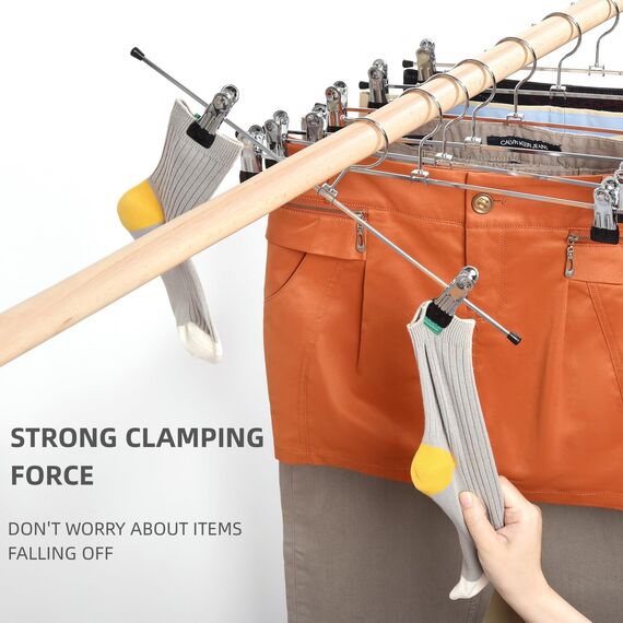 Amber Home 8 Stück 40cm Chrom Eisen Kleiderbügel, Silber Metall Hosenbügel Aufhänger für Hosen Shorts Rock Socken Unterwäsche, mit rutschfest Clips