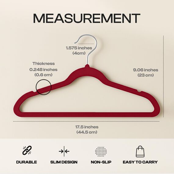 Utopia Home Premium Samt Kleiderbügel - rutschfeste & langlebige Kleiderbügel - 360 Grad drehbare Haken - Hochbelastbare Kleiderbügel - 20er Pack, Burgund
