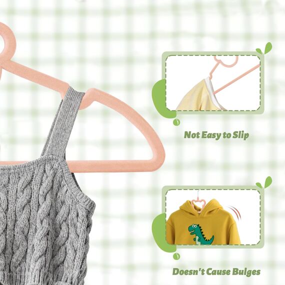 ManGotree 32,5 cm Kinder-Samtbügel, rutschfeste Filz-Babykleiderbügel, Niedliche Bärenbügel für das Kinderzimmer, Platzsparende Kleinkindbügel für den Kinderkleiderschrank (20 Stück, Rosa)