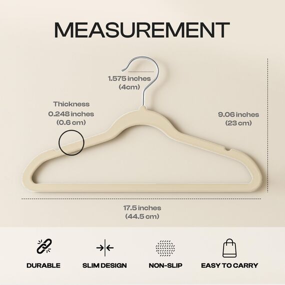 Utopia Home Premium Samt Kleiderbügel - rutschfeste & langlebige Kleiderbügel - 360 Grad drehbare Haken - Hochbelastbare Kleiderbügel - 30er Pack, Elfenbein