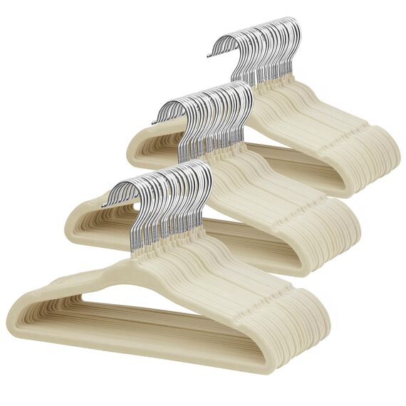 ManGotree 28 cm Baby-Samtbügel, rutschfeste Kinderkleiderbügel mit 360°-Drehhaken, Ultradünne Filz-Kinderkleiderbügel für Baby- und Kleinkinderkleidung, 66 Stück (Beige)