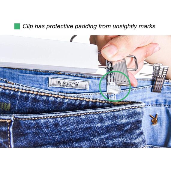 Amber Home 10 Stück 36cm Weiß Kleiderbügel aus Holz, Robust und Glänzend Hosenbügel Aufhänger für Hosen Shorts Rock Socken Unterwäsche, mit rutschfest Clips und Drehbar Haken