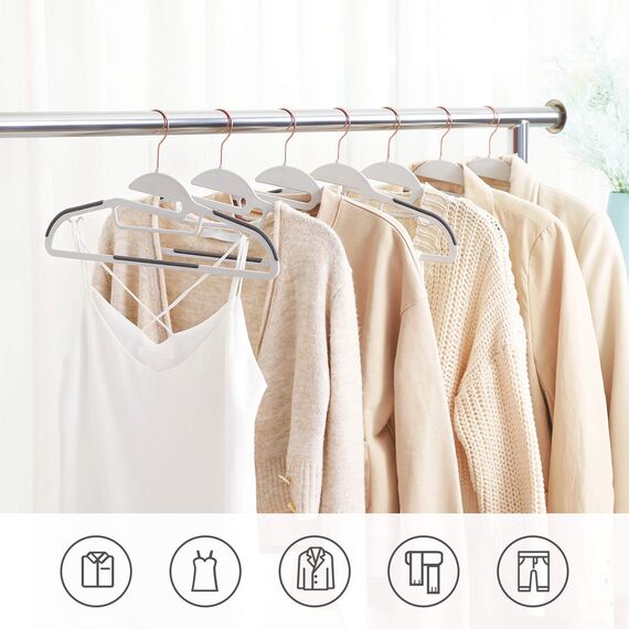 SONGMICS Kleiderbügel 30er Set, Anzugbügel aus Kunststoff, hochwertig, Anti-Rutsch-Design, platzsparend, 0,5 cm dick, Haken in Roségold, um 360° drehbar, 41,5 cm breit, hellgrau-dunkelgrau CRP43G30