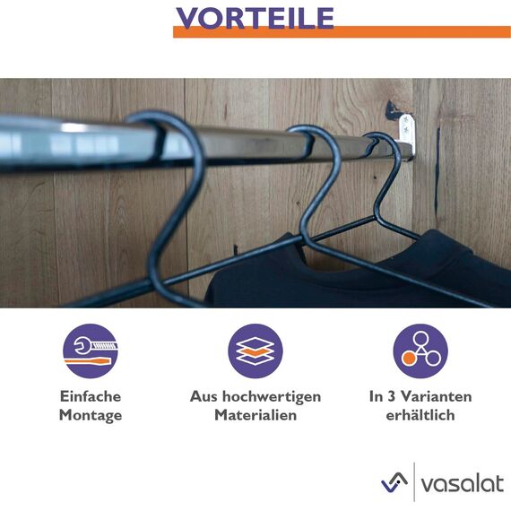 vasalat Kleiderstange ausziehbar 60-90 cm, robust & vielseitig - ausziehbare Kleiderstange, Garderobenstange bis 20kg belastbar - Schrankrohr ausziehbar mit Halterung