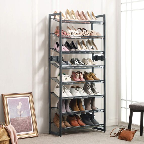 SONGMICS 5-stöckiges Schuhregal, erweiterbarer Schuhständer aus Metall, verstellbare Schuhablage, für 15-20 Paar Schuhe, kurze Stiefel, Pumps, dunkelgrau, LMR005GB