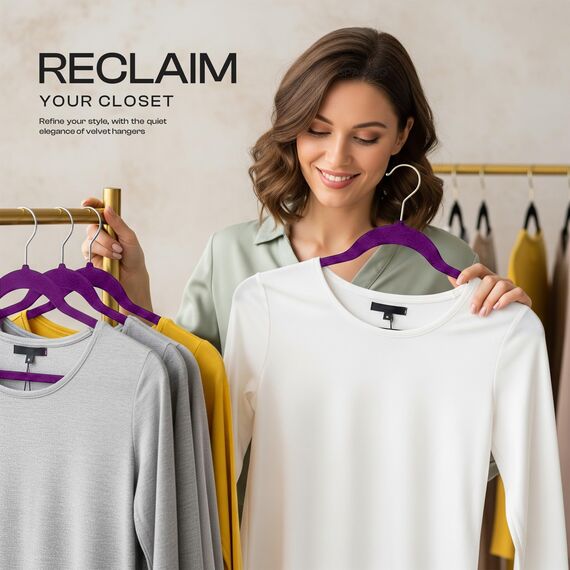 Utopia Home Premium Samt Kleiderbügel - rutschfeste & langlebige Kleiderbügel - 360 Grad drehbare Haken - Hochbelastbare Kleiderbügel - 20er Pack, Lila