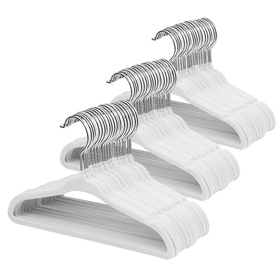 ManGotree 28 cm Baby-Samtbügel, rutschfeste Kinderkleiderbügel mit 360°-Drehhaken, Ultradünne Filz-Kinderkleiderbügel für Baby- und Kleinkinderkleidung, 66 Stück (Weiß)