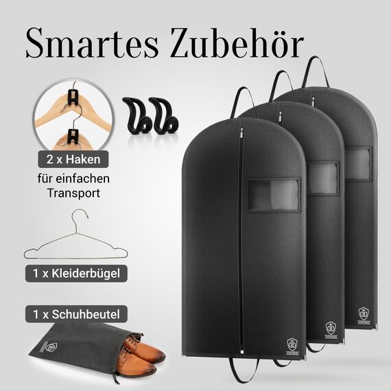 3 x Kleidersack Anzug + Bonus Schuhbeutel - 102 x 60 cm - Kleiderhülle Hält Ein Leben Lang | Anzugtasche - Bis zu 56% Dickeres Material (125 GSM) | Atmungsaktiv & Wasserdicht | Reise Schutzhülle