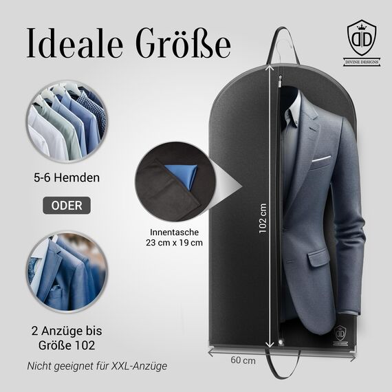 3 x Kleidersack Anzug + Bonus Schuhbeutel - 102 x 60 cm - Kleiderhülle Hält Ein Leben Lang | Anzugtasche - Bis zu 56% Dickeres Material (125 GSM) | Atmungsaktiv & Wasserdicht | Reise Schutzhülle