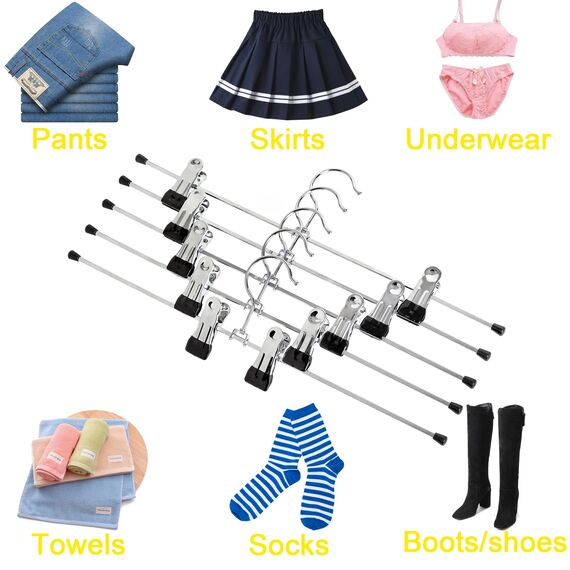 Amber Home 20 Stück 40cm Chrom Eisen Kleiderbügel, Silber Metall Hosenbügel Aufhänger für Hosen Shorts Rock Socken Unterwäsche, mit rutschfest Clips