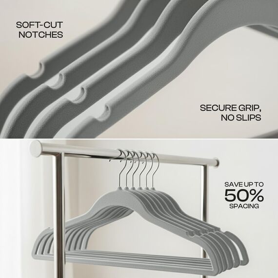 Utopia Home Premium Samt Kleiderbügel - rutschfeste & langlebige Kleiderbügel - 360 Grad drehbare Haken - Hochbelastbare Kleiderbügel - 30er Pack, Grau