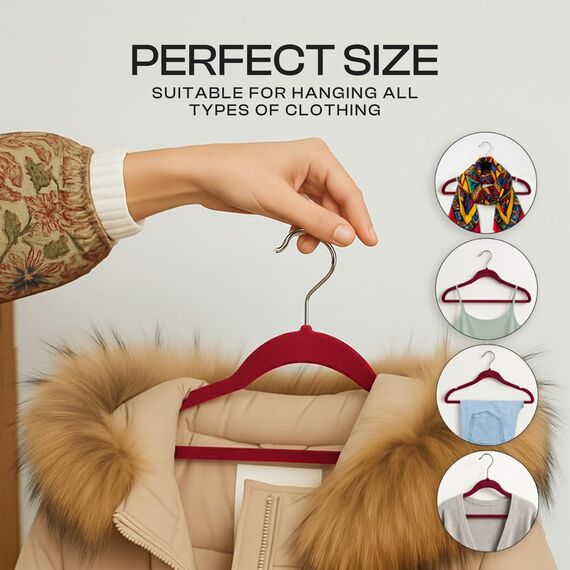 Utopia Home Premium Samt Kleiderbügel - rutschfeste & langlebige Kleiderbügel - 360 Grad drehbare Haken - Hochbelastbare Kleiderbügel - 20er Pack, Burgund