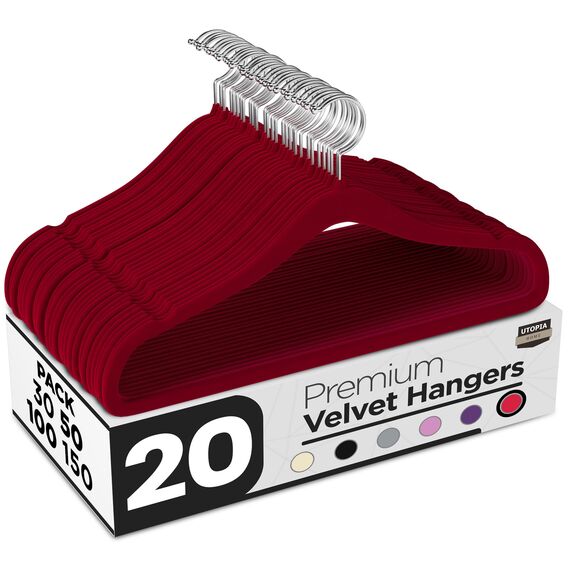 Utopia Home Premium Samt Kleiderbügel - rutschfeste & langlebige Kleiderbügel - 360 Grad drehbare Haken - Hochbelastbare Kleiderbügel - 20er Pack, Burgund