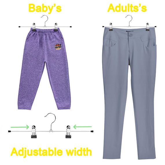 Amber Home 8 Stück 40cm Chrom Eisen Kleiderbügel, Silber Metall Hosenbügel Aufhänger für Hosen Shorts Rock Socken Unterwäsche, mit rutschfest Clips