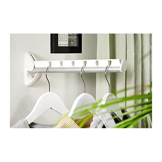 Leifheit Wandkleiderhalter Airette mit 31 cm Länge für 7 Kleiderbügel, platzsparende Kleiderstange Wandmontage, wetterfester Kleiderhaken klappbar