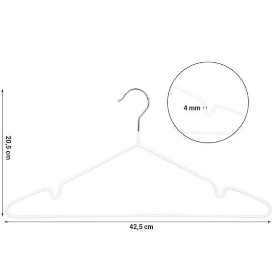 SONGMICS Kleiderbügel aus Metall, 20 Stück, für Hemden, Hosen, Kleider, PVC-beschichtet, rutschfest, mit Kerben, weiß, CRI33WT20