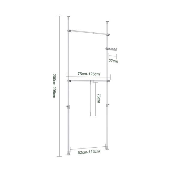SoBuy Teleskop Kleiderständer, robuster Kleiderstange, verstellbarer offener Kleiderschrank für Schlafzimmer, Garderobenständer, Grau FRG109-II-HG