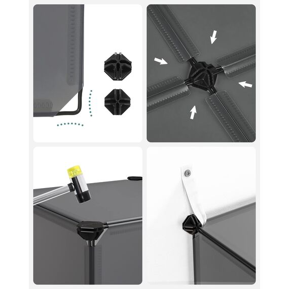 SONGMICS Schuhregal, Regalsystem, Steckregal, Set aus 16 Würfeln, DIY Regal, stapelbar, aus PP-Kunststoff, als Garderobe, für Schlafzimmer, Büro, 31 x 123 x 123 cm, grau LPC442G01