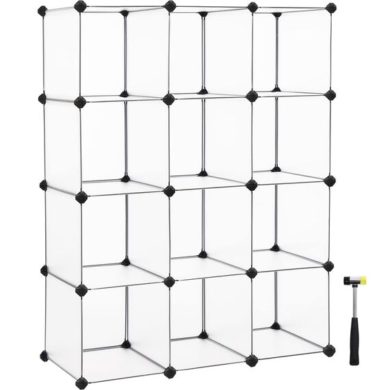 SONGMICS Schuhregal, Regalsystem, Steckregal, Set aus 12 Würfeln, DIY Regal, stapelbar, aus PP-Kunststoff, als Garderobe, für Schlafzimmer, Büro, 31 x 93 x 123 cm, weiß LPC34L