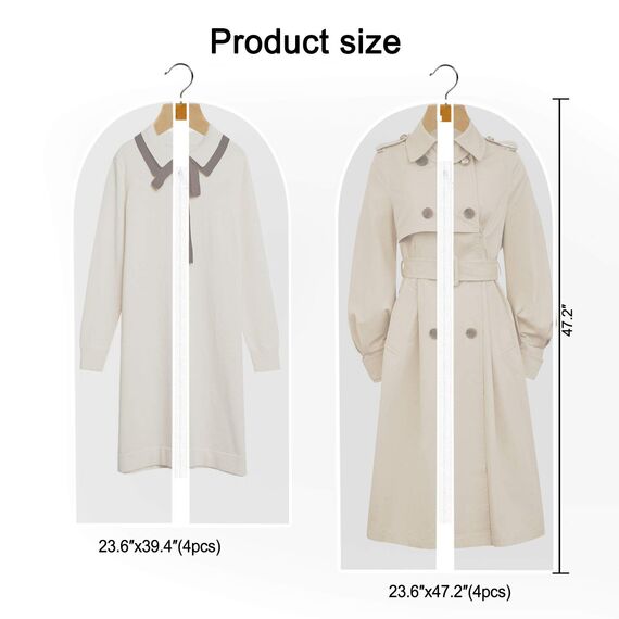 8 Stück Transparente Kleidersack Kleiderhüllen Abdeckung mit Reißverschluss, Kleiderschutzhüllen Jacke Mantel Kleider Abendkleider Anzug Schutz Kleiderhulle Anzughulle Anzugsack Durchscheinende(Weiß)