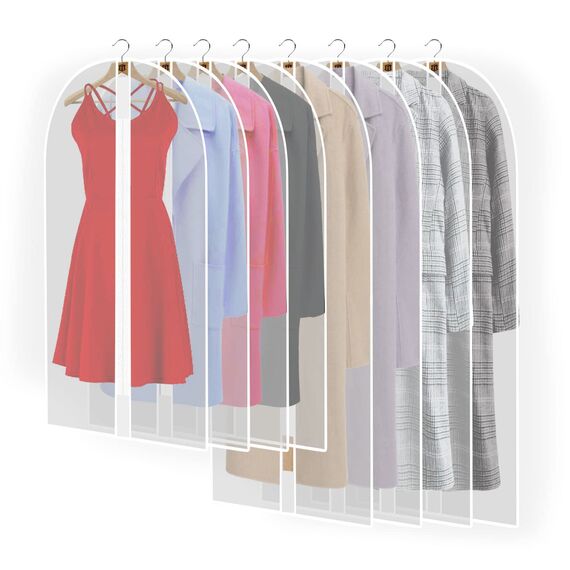 8 Stück Transparente Kleidersack Kleiderhüllen Abdeckung mit Reißverschluss, Kleiderschutzhüllen Jacke Mantel Kleider Abendkleider Anzug Schutz Kleiderhulle Anzughulle Anzugsack Durchscheinende(Weiß)