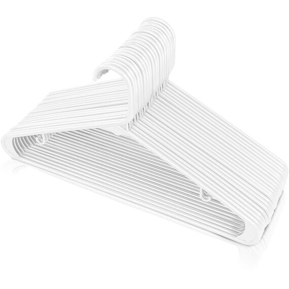 Utopia Home Kunststoff-Kleiderbügel, 20 Stück, Kleiderbügel mit Haken, langlebig und platzsparend, robust, weiß, Rock-Kleiderbügel