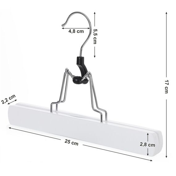 SONGMICS Hosenspanner, 12 Stück, Kleiderbügel aus Holz, Hosenbügel, rutschfest, verchromter Haken, um 360 Grad drehbar, Weiß CRW07W-12