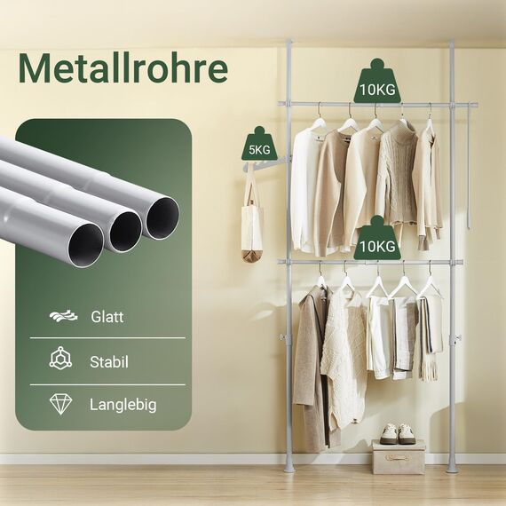 SoBuy Teleskop Kleiderständer, robuster Kleiderstange, verstellbarer offener Kleiderschrank für Schlafzimmer, Garderobenständer, Grau FRG109-II-HG