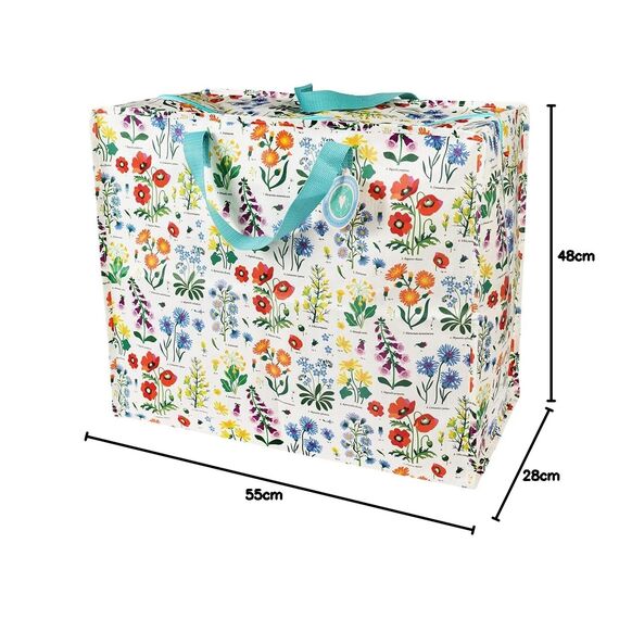 Große Aufbewahrungstasche mit Reißverschluss, robust und langlebig, 55 x 48 x 28 cm, 70 l, Design wählbar (Wildblumen)