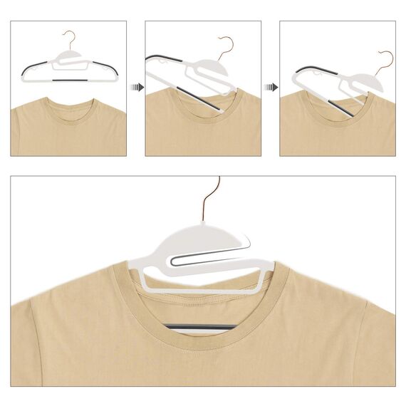 SONGMICS Kleiderbügel 30er Set, Anzugbügel aus Kunststoff, hochwertig, Anti-Rutsch-Design, platzsparend, 0,5 cm dick, Haken in Roségold, um 360° drehbar, 41,5 cm breit, weiß-dunkelgrau CRP043W01