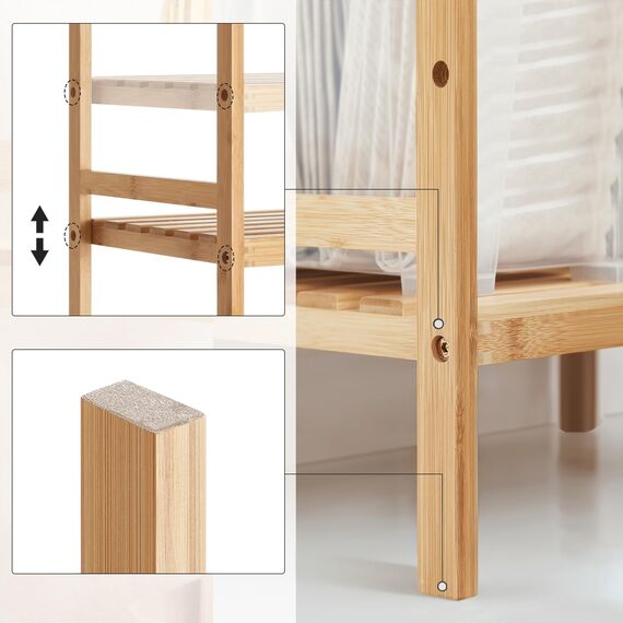 SONGMICS Bambus Regal, Küchenregal, Badregal, Bücherregal, Standregal mit 5 Ablagen, 31,5 x 45 x 142 cm, für Bad, Küche, Wohnzimmer, Schlafzimmer, Balkon, naturfarben BCB075N01