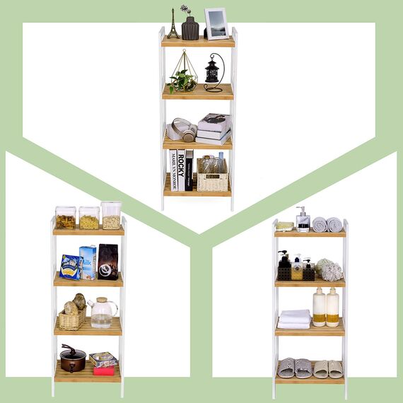 SONGMICS Bambus Regal, Küchenregal, Badregal, Bücherregal, Standregal mit 4 Ablagen, 31,5 x 45 x 111 cm, für Bad, Küche, Wohnzimmer, Schlafzimmer, Balkon, naturfarben-weiß BCB74WN