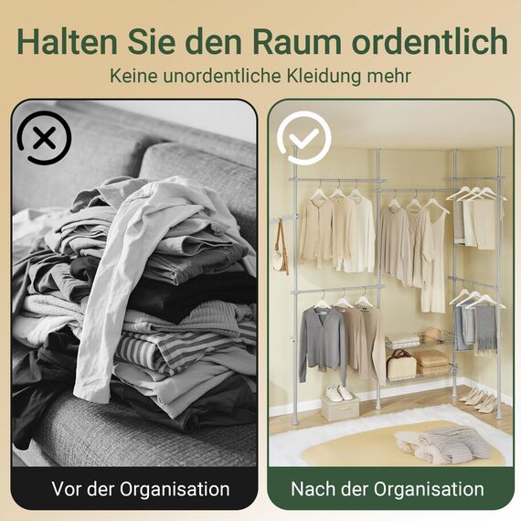 SoBuy Teleskop Kleiderständer, robuster Kleiderstange, verstellbarer offener Kleiderschrank mit Ablagen für Schlafzimmer, Garderobenständer, Hellgrau KLS04-II-HG