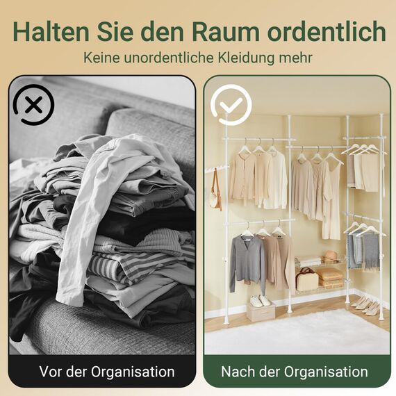 SoBuy Teleskop Kleiderständer, robuster Kleiderstange, verstellbarer offener Kleiderschrank mit Ablagen für Schlafzimmer, Garderobenständer, Weiß KLS04-II-W