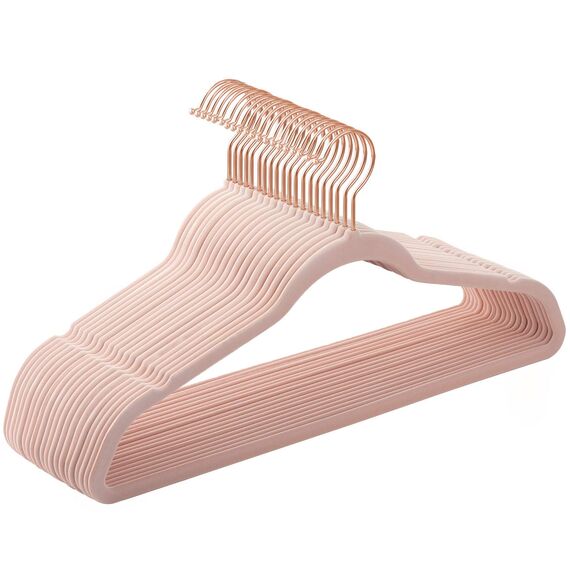 SONGMICS Kleiderbügel Samt, 20er Set, Jackenbügel, 41,5 cm breit, Anzugbügel, dünn, gut belastbar, um 360° drehbarer Haken, für Mäntel, Hemden und Anzüge, Rosa-Roségold CRF026P01