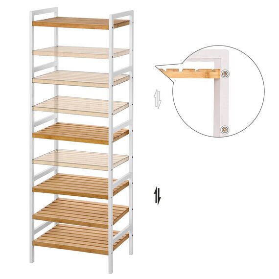 SONGMICS Bambus Regal, Küchenregal, Badregal, Bücherregal, Standregal mit 5 Ablagen, 31,5 x 45 x 142 cm, für Bad, Küche, Wohnzimmer, Schlafzimmer, Balkon, naturfarben-weiß BCB75WN