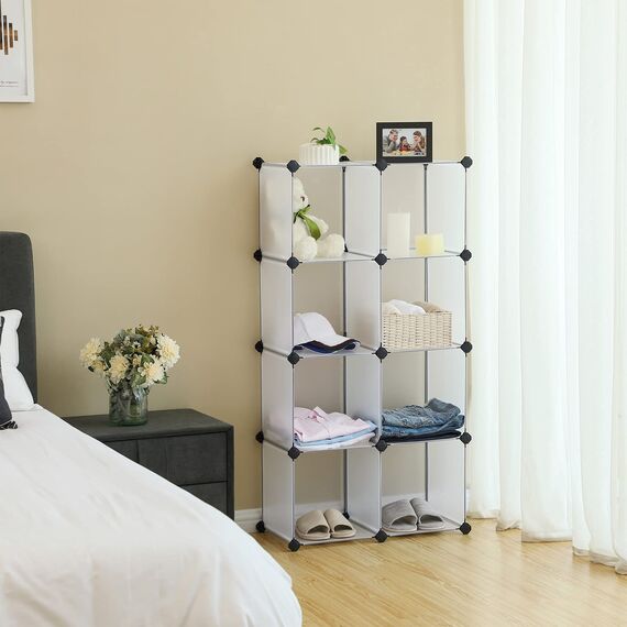 SONGMICS Kunststoffschrank, Kleiderschrank, Badezimmerregal, Schuhregal, Weiß, 93 x 31 x 123 cm, LPC115S