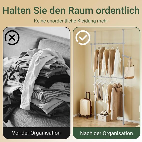 SoBuy Teleskop Kleiderständer, robuster Kleiderstange, verstellbarer offener Kleiderschrank für Schlafzimmer, Garderobenständer, Grau FRG109-II-HG