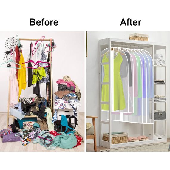 8 Stück Transparente Kleidersack Kleiderhüllen Abdeckung mit Reißverschluss, Kleiderschutzhüllen Jacke Mantel Kleider Abendkleider Anzug Schutz Kleiderhulle Anzughulle Anzugsack Durchscheinende(Weiß)