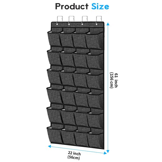 homyfort hängend Aufbewahrungstasche, Schuhaufbewahrung mit 24 Taschen, Ordnungssystem für die Tür, Schuhregal Tür, Schuhorganizer, Leinen Schwarz, XAODSB1P